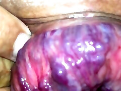 Extreme pussy stretching with thick plastic sylinder