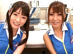 Pretty cheerleader with lengthy hair masturbating passionately in the office