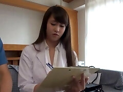 Clothed romp in missionary with a mischievous Japanese nurse with natural tits