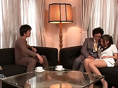 Lewd hubby and his friend strip kinky wife Aoi Miyama and fuck her well