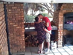 Voyeur: CC TV self catering accomodation couple fucking on front porch of nature reserve