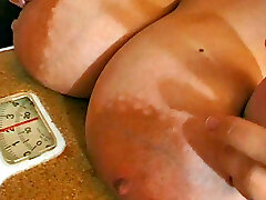 Massive boobed Denise watches anal before eating a money-shot
