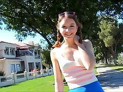 Roller girl demonstrates her panties in a public upskirt