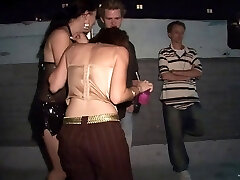 Appreciative drunkard babes with inborn tits dancing the club party
