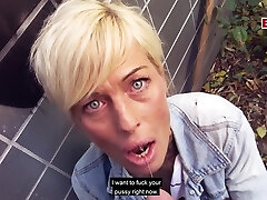 Public Street Sex at Gas Station with german skinny Cougar