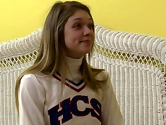 Uniform-clad lesbian teen with diminutive tits getting her vagina licked