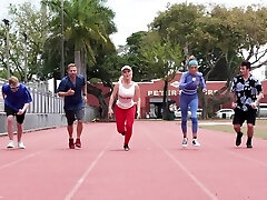 Hardcore pounding after running makes hot blonde Tiffany Fox cum