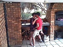 Voyeur: CC TV self catering accomodation couple fucking on front porch of nature reserve
