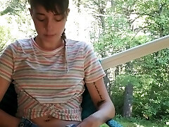 Brunette Unexperienced Masturbates on Webcam Outdoors