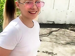 Schoolgirl romping on porch, jism unloaded all over. Schoolgirl romping on porch, jism unloaded all over.