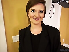 Big boobies nubile strips and fingers her pussy on casting couch