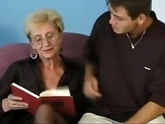 Glasses in semen, screw upside down. Grandma Chloe