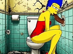 The Simpsons Porn Parody: Jaw-dropping Cheating Wifey Marge Lets a Black Man Fuck Her In The Public Toilet