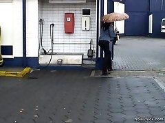 Foxy babe gets plowed in the toilet through gloryhole