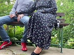 Hot Milf Handjob, Latex Glove, Cock, Outdoors, Glove for Cuckold Spouse