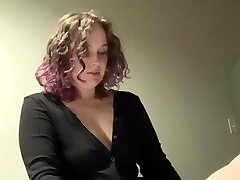 Curvy mistress pegs trans sub slut in hotel with her strap on 