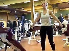 Spandex pants workout with a hot platinum-blonde