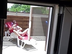 Hidden cam caught my neighbor wanking outdoor in the pool sunbed