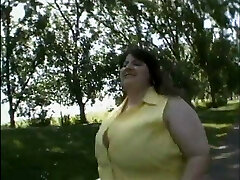 Obese brunette ma'am searches for, then fingers her joy button