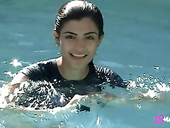 Thick Boobed Brunette Coed True Tere Gets Moist In The Pool!