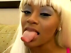 Ebony long tongue sucking and kissing