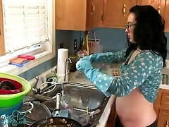 Wonderful Housewife Gets Sudsy- Milf Washing Dishes in Rubber Gloves Flashes