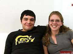 Thin Wife with glasses fucks a Big Black Cock in front of the cuckold