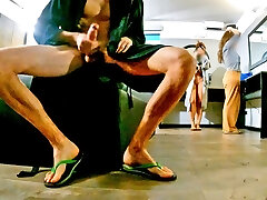 MIXED RESTROOM Venture: second part of the venture, flashing cock to the two bitches and truly huge cumshot
