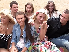 Autumn & Grace & Bianca & Olie & Savannah in outdoor fuck-a-thon movie with hot student nymphs
