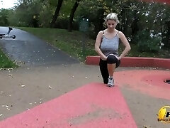 Hop and Running in Public Park by Katerina-Hartlova