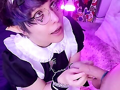Charming femboy maid gives a blowjob sans happy ending