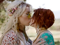 Girl-on-girl hippie nymphs are making love like there's no tomorrow
