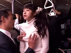 Japanese slut fucked and facialized in a bus