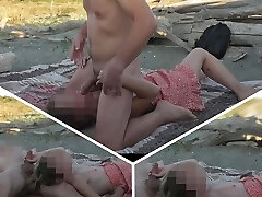 French lecturer Blowjob Amateur on Nude Beach public to stranger with Cum Shot People caught us P1 - MissCreamy