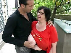 French Plus-size Granny Olga with younger guy