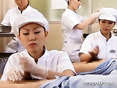 Japanese nurse working hairy spunk-pump