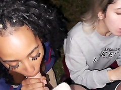 Outdoors video of interracial foursome with two sexy girlfriends