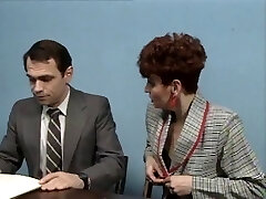 Old boss at desk job getting a blow job