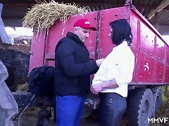 Dirty cheap village whore gets mouthfucked by farm boy quite stiff