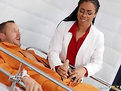 Horny and hot black therapist shows her tits before patient fucks her mish