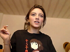 Virginal looking girl with pretty face looks adorable sucking cock Virginal looking girl with pretty face looks adorable sucking cock