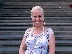 German chubby platinum-blonde girl next door real casting date on street
