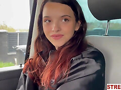 Skinny slut really enjoys to get fucked in the car