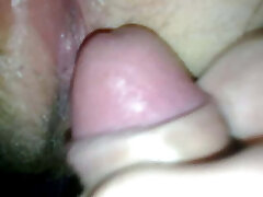 Ripped fishnets and cum in open pussy