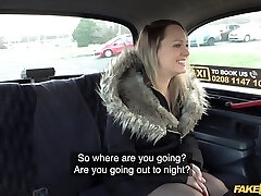 Screwing in the back of the fake taxi with provocative Blue Angel