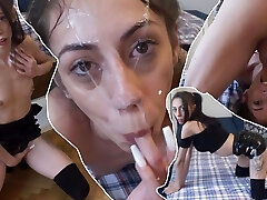 Raunchy sex with skinny little spinner Latex Candie: Candie Cross got facefucked hard