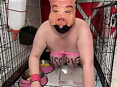 Fuckpig porn justafilthycunt humiliating degradation pig peeing caged piss drinking and eating from bowls