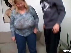 Skinny guy doggy-fucks phat boobs fatty