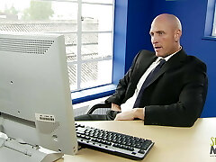 Bald man fucking a blond secretary in the office