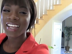 Stellar svelte dark-hued real estate dealer Ana Foxxx rides white cock on top